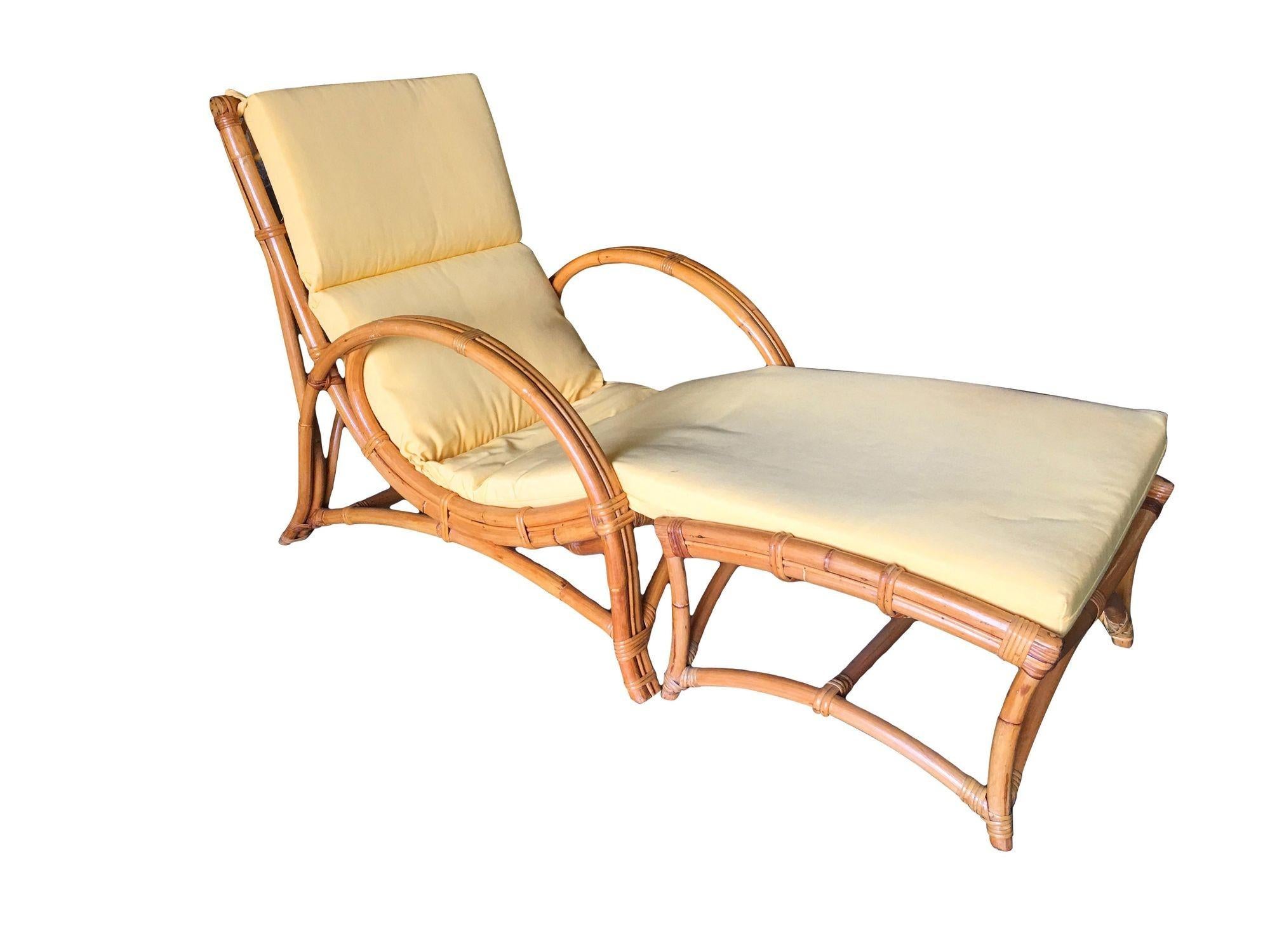 Restored Rare Two-Strand Slope Seat Rattan Lounge with Ottoman 6