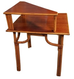 Restored Rattan 2-Tiered Corner Table or Desk