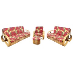 Restauriertes Rattan-Sessel mit 3/4-Brezel-Arm, 4 Teile, Sofa, Lounge, Wohnzimmer
