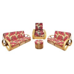 Juego de salón Sofá Lounge de 4 piezas con brazos de pretzel 3/4 de ratán restaurado