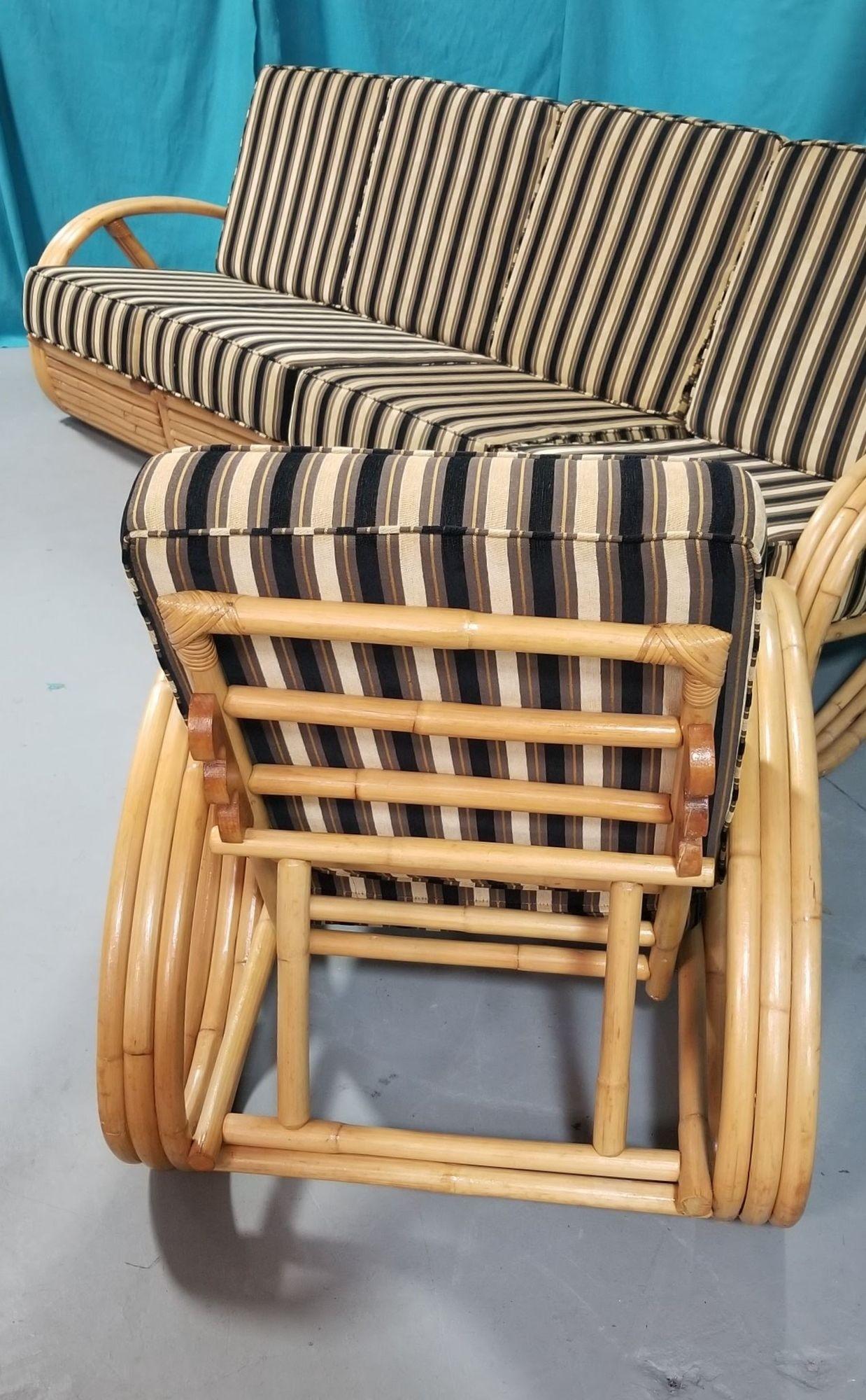Restored Rattan 3/4 Pretzel Sofa & Lounge Chair Living Room Set In Excellent Condition For Sale In Van Nuys, CA