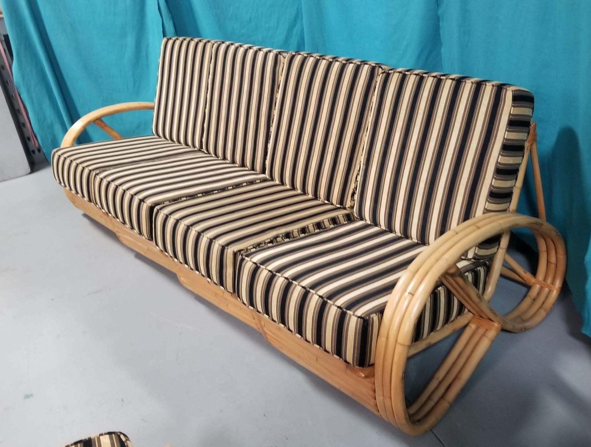 Mid-20th Century Restored Rattan 3/4 Pretzel Sofa & Lounge Chair Living Room Set For Sale
