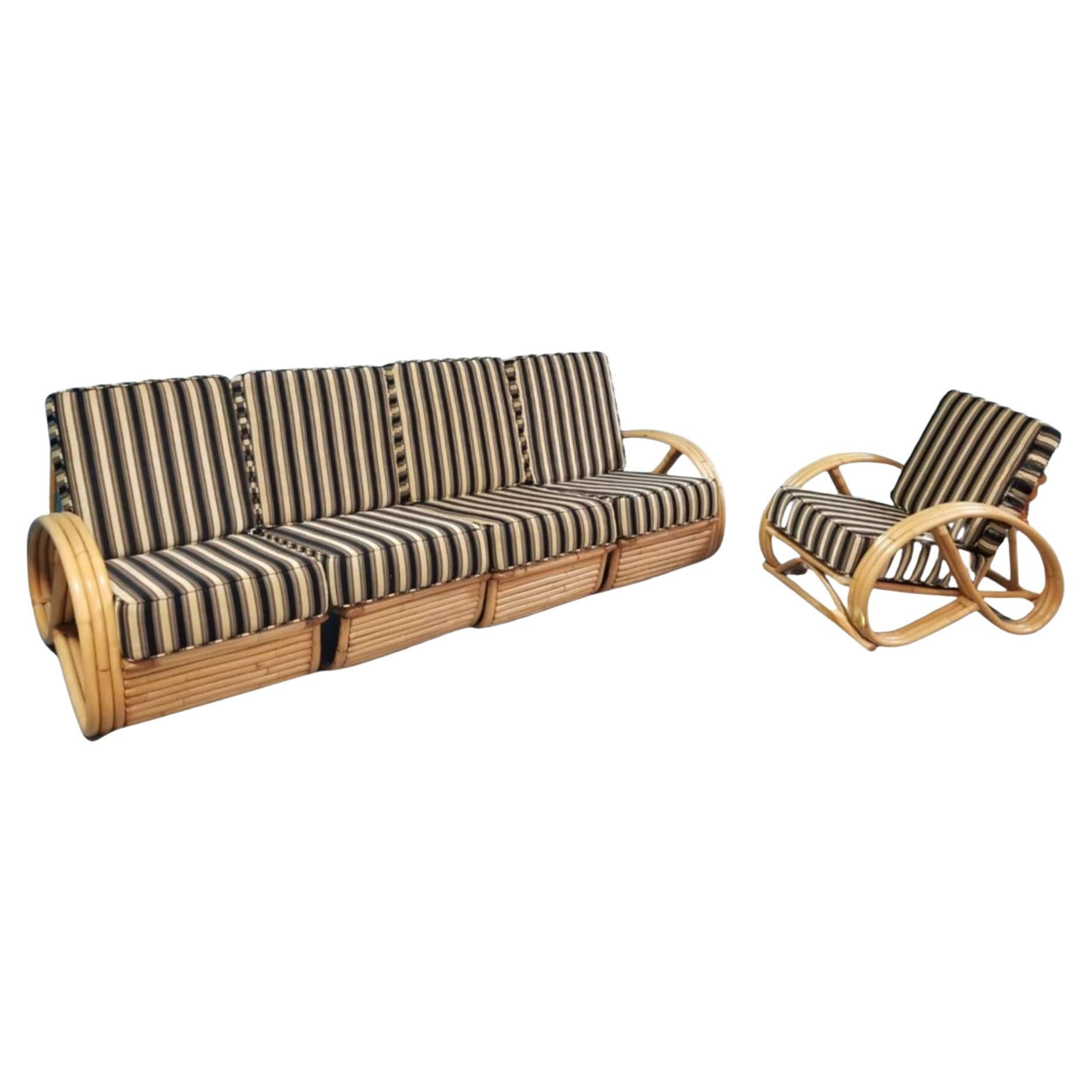 Restored Rattan 3/4 Pretzel Sofa & Lounge Chair Living Room Set