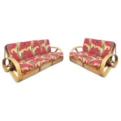 Restored Rattan 3-strand 3/4 Pretzel Arm Sofa and Settee Livingroom Set