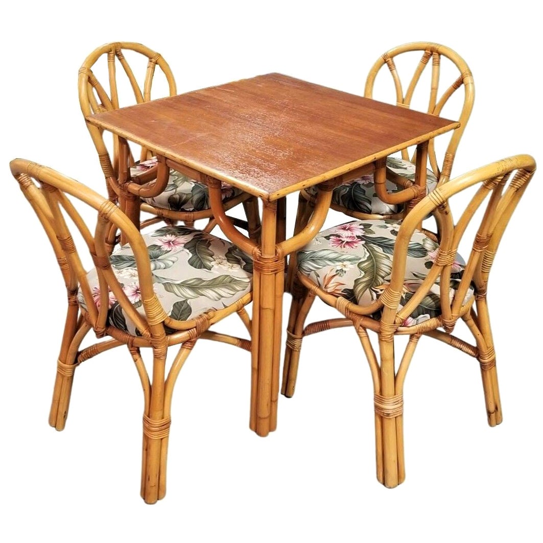 Juego de Mesa y Sillas de Comedor de Ratán Restaurado "Cristal de Arena" de 3 Filas