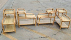Restored Set of 4 Single Stand 3-Tier Rattan Side Lamp Tables