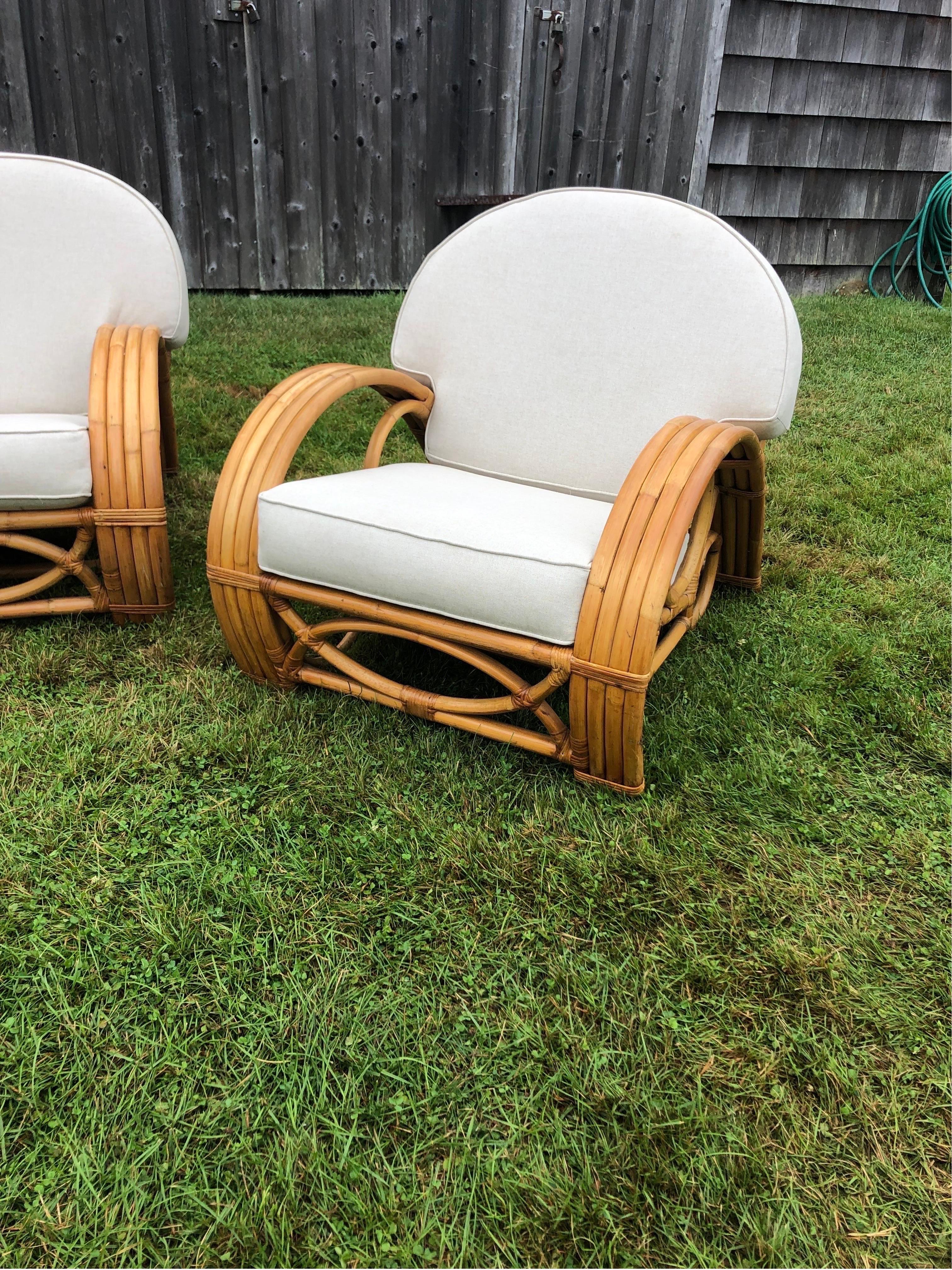 Restored Rattan 4 Strand Deco Living Room 3 Piece Set In Good Condition For Sale In Chapel Hill, NC