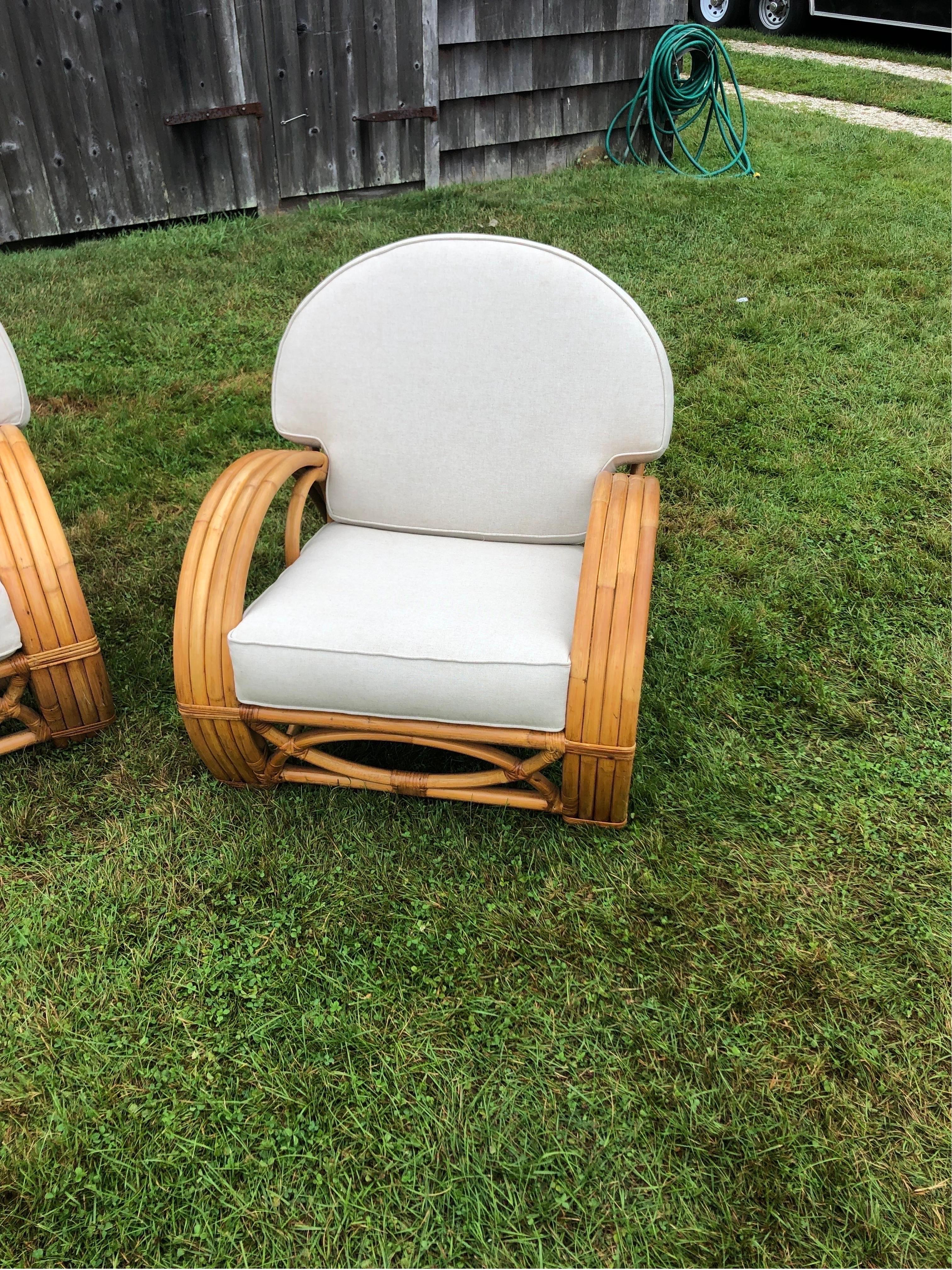 Restored Rattan 4 Strand Art Deco Living Room 3 Piece Set For Sale 2