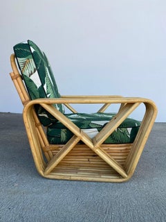 Restored Rattan 5-Strand Square Pretzel Lounge Chair w/ Martinique Cushions