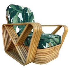 Used Restored Rattan 5-Strand Square Pretzel Lounge Chair w/ Martinique Cushions