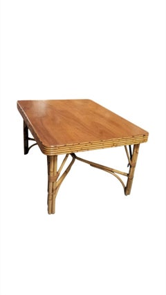 Restored Rattan 5-Strand Stacked Mahogany Dining Table w/ 5-Strand Legs