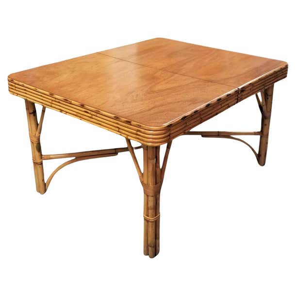 Restored Rattan 5-Strand Stacked Mahogany Dining Table w/ 5-Strand Legs ...