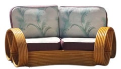 Restored Rattan 6 Strand Full Pretzel Curved Settee, in the style of Paul Frankl