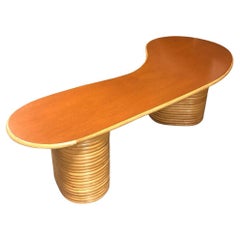 Vintage Restored Rattan Amoeba Biomorphic Coffee Table with Stacked Legs
