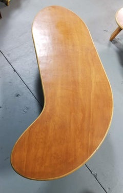 Restored Rattan & Mahogany Asymmetric "J" Coffee Table