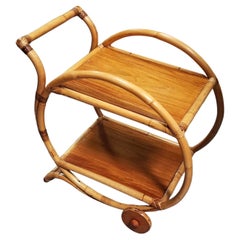Restaurierter Barwagen aus Rattan und Mahagoni mit Rädern
