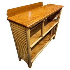 Restored Rattan and Mahogany Bookcase Shelf Console