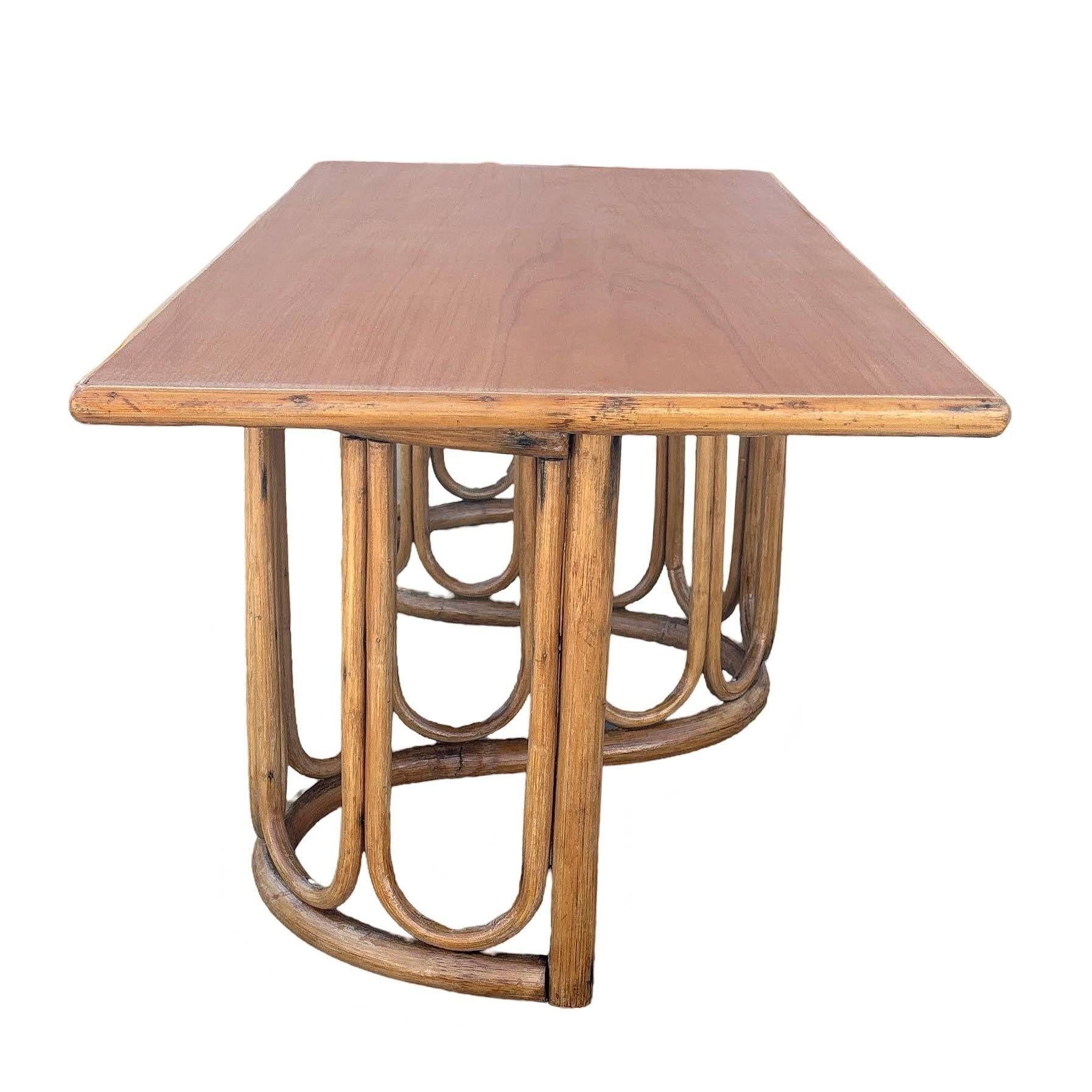 Restored Rattan and Mahogany Coffee Table with Wavy Base For Sale 1