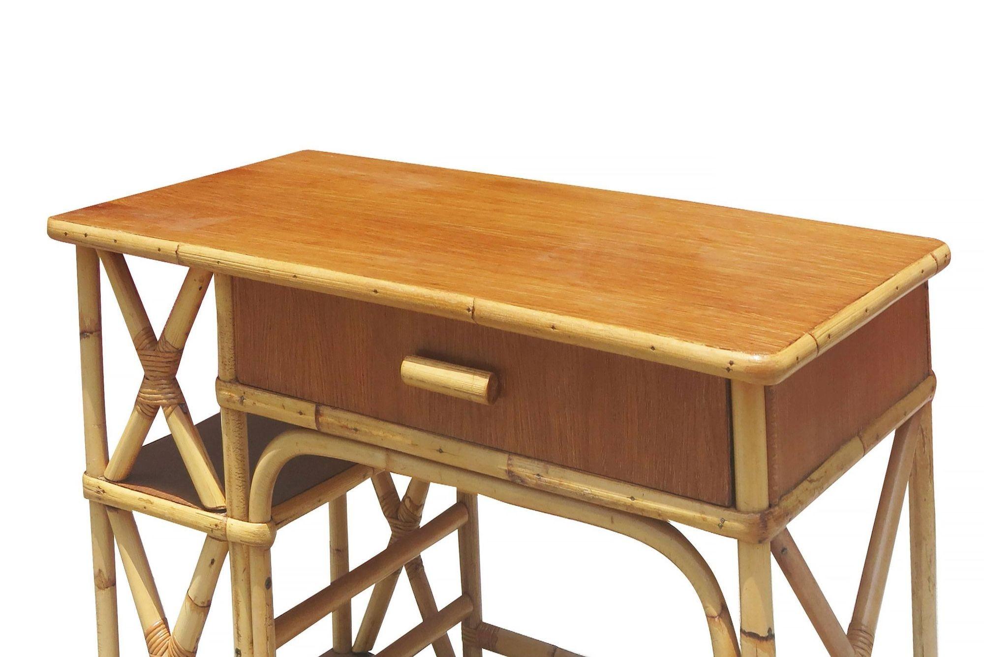Restored Rattan and Mahogany Secretary Desk W/ Side Shelf For Sale 2