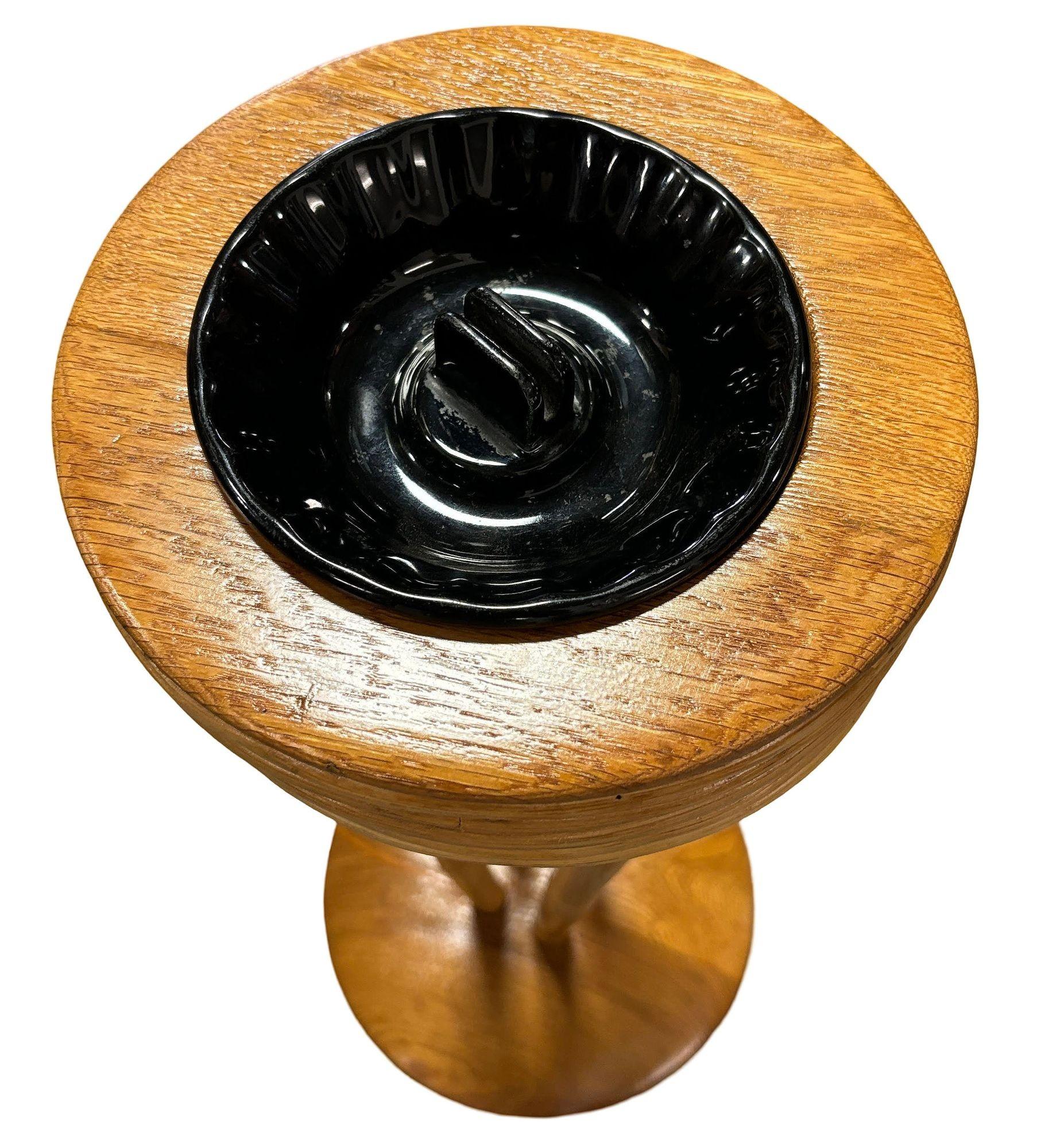 Mid-20th Century Restored Rattan and Mahogany Standing Ashtray For Sale