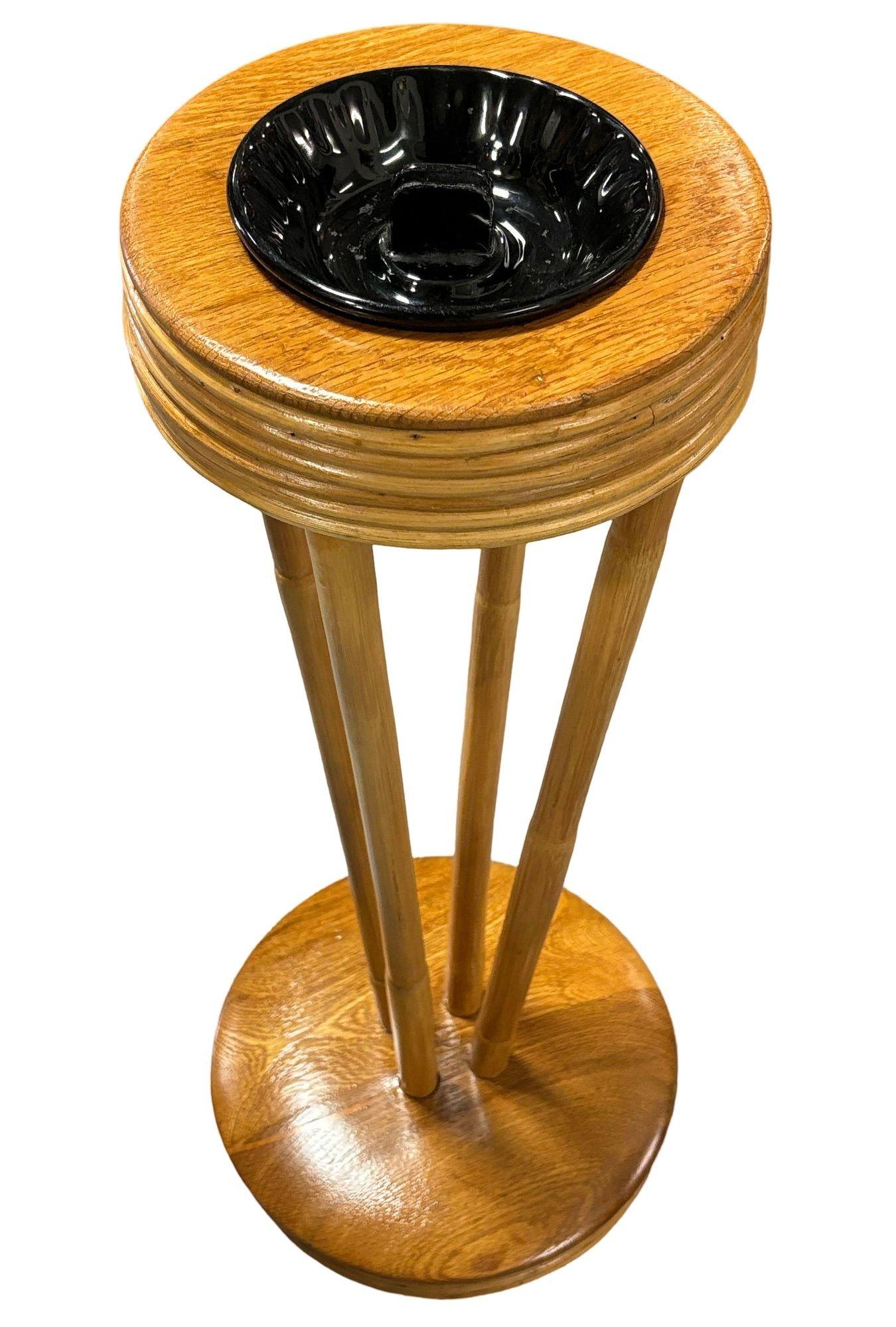 Restored Rattan and Mahogany Standing Ashtray For Sale 1