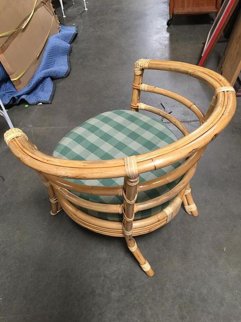 Restored Rattan Barrel Armchair w/ Skeleton Arms, Set of 5 In Excellent Condition For Sale In Van Nuys, CA
