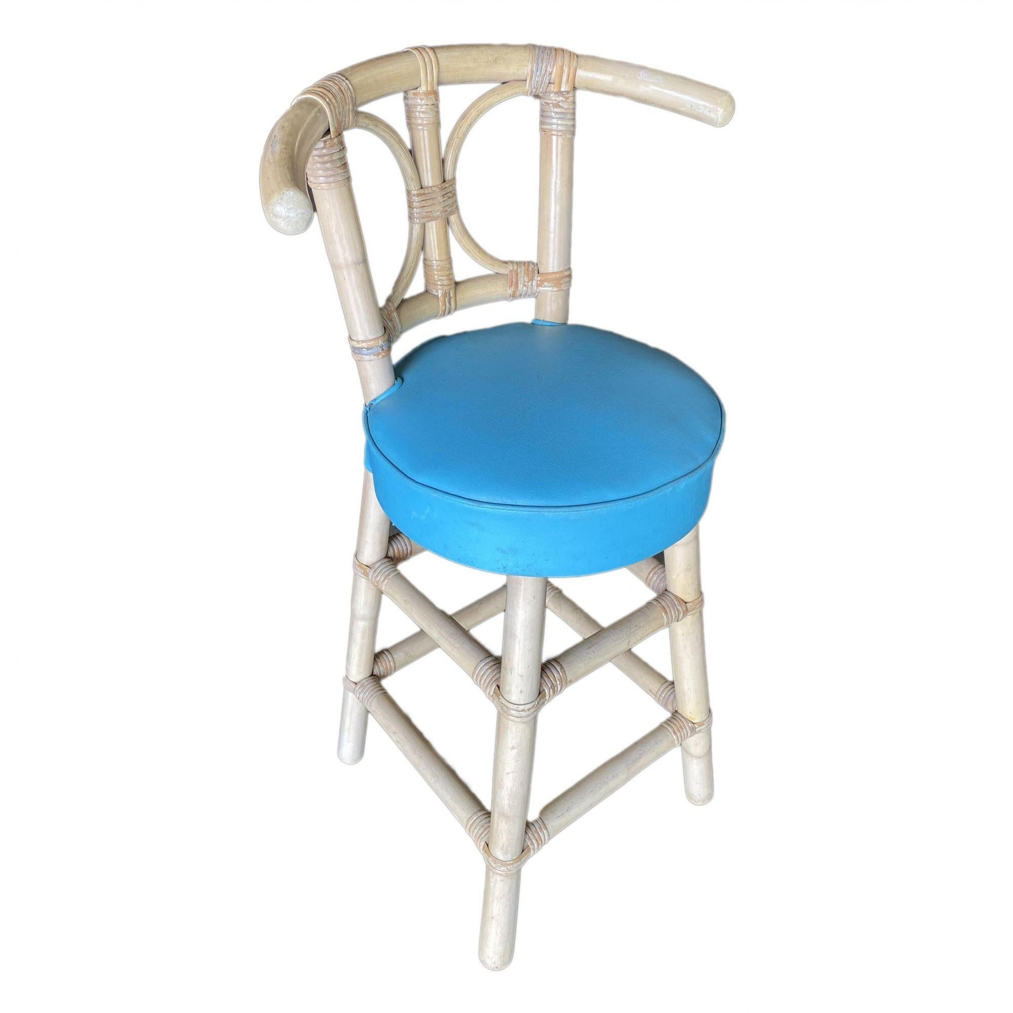 Restored set of six, single-strand rattan bar stool with 
