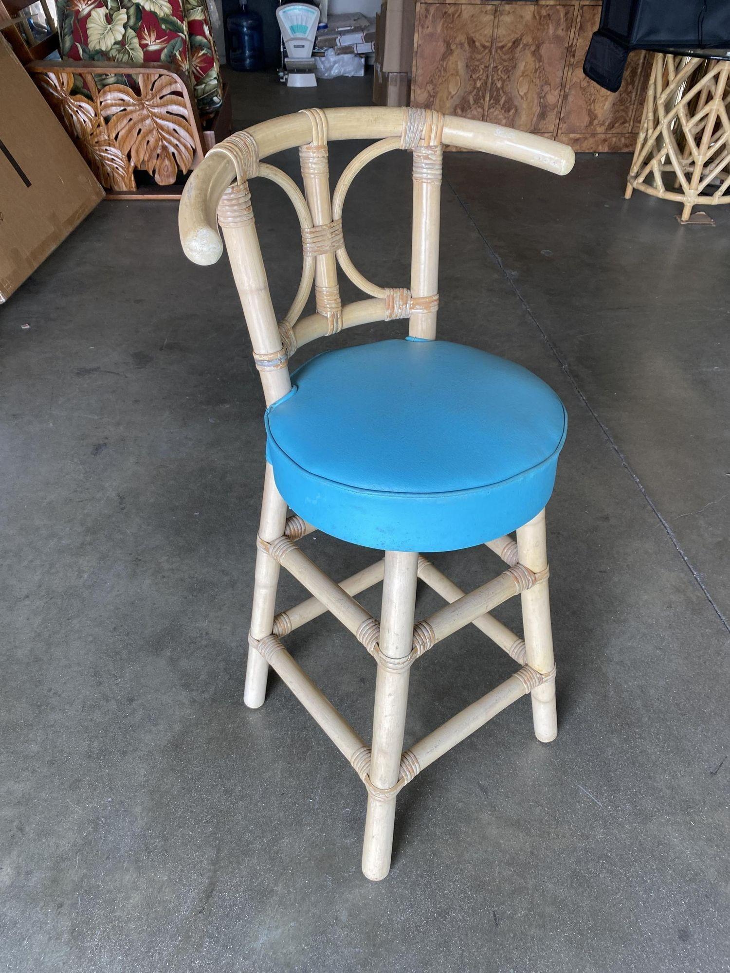 Mid-Century Modern Restored Rattan Bar Stools with Hour Glass Seat Back, Set of 6 For Sale