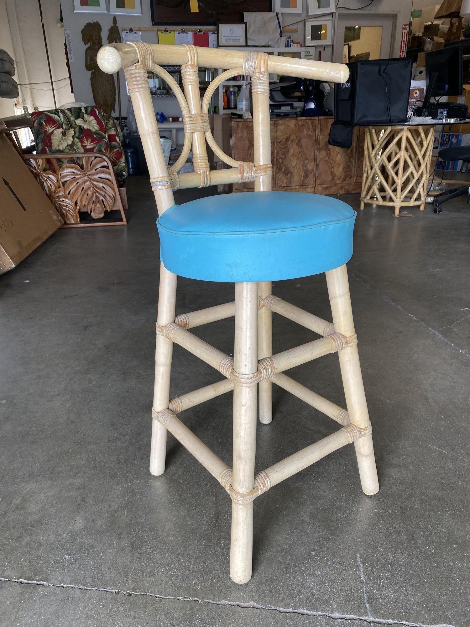 Restored Rattan Bar Stools with Hour Glass Seat Back, Set of 6 For Sale 2