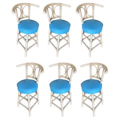 Used Restored Rattan Bar Stools with Hour Glass Seat Back, Set of 6
