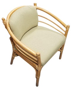 Restored Rattan Barrel Back Dining Chair Armchair W/ Skeleton Arms - Pair