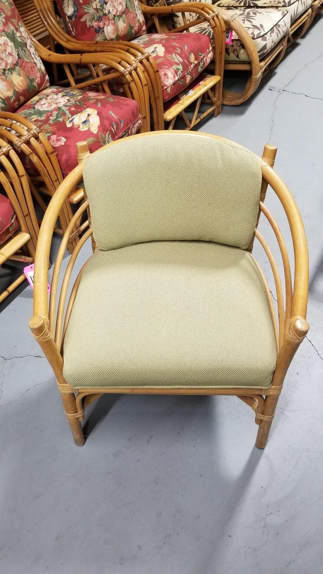 Mid-20th Century Restored Rattan Barrel Back Dining Chair Armchair W/ Skeleton Arms - Pair For Sale