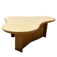 Restored Rattan Biomorphic Coffee Table w/ Stacked Rattan Base