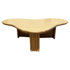 Restored Rattan Biomorphic Coffee Table w/ Stacked Rattan Base