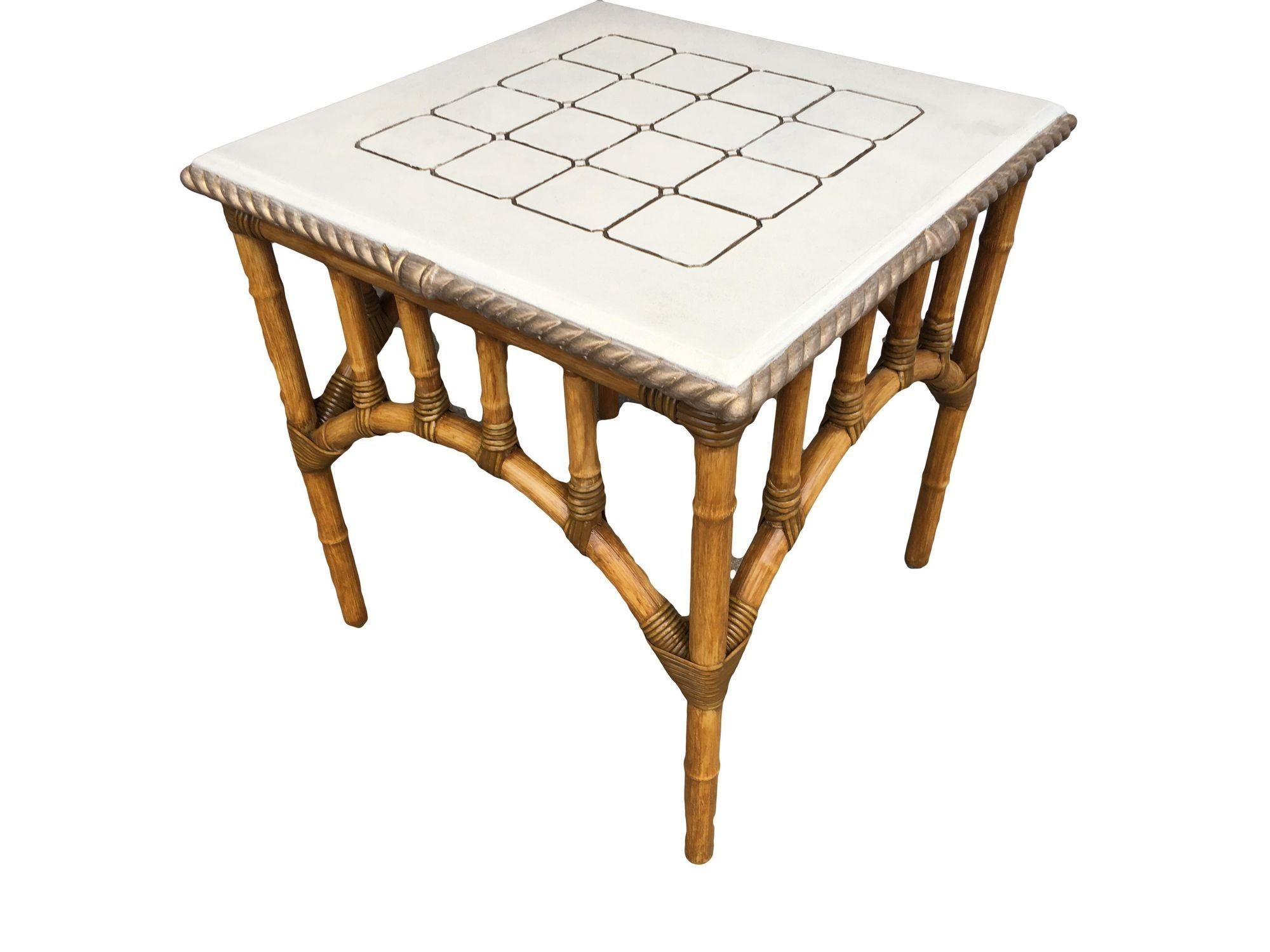 Restored Rattan Center Coffee Table with Solid Resin Top For Sale 2