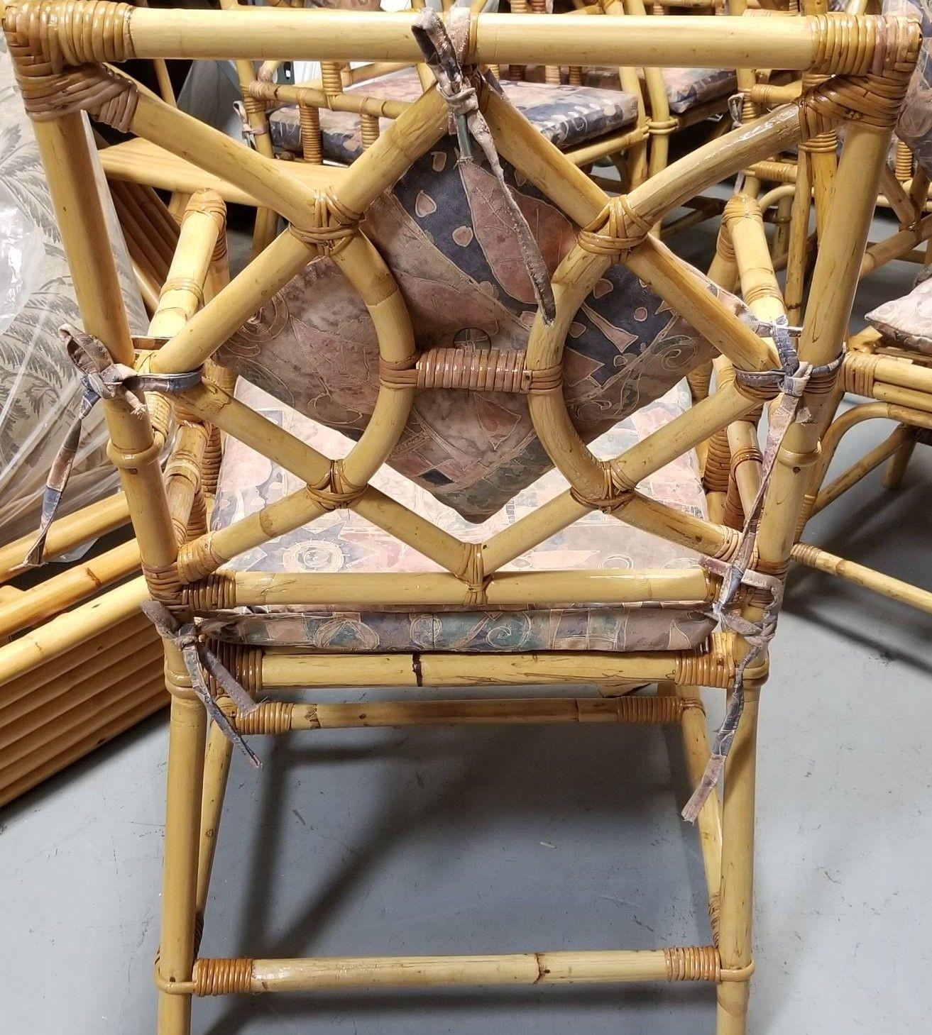 Restored Rattan Chippendale Style Dining Chairs with Diamond Back, Set of 7 In Excellent Condition For Sale In Van Nuys, CA