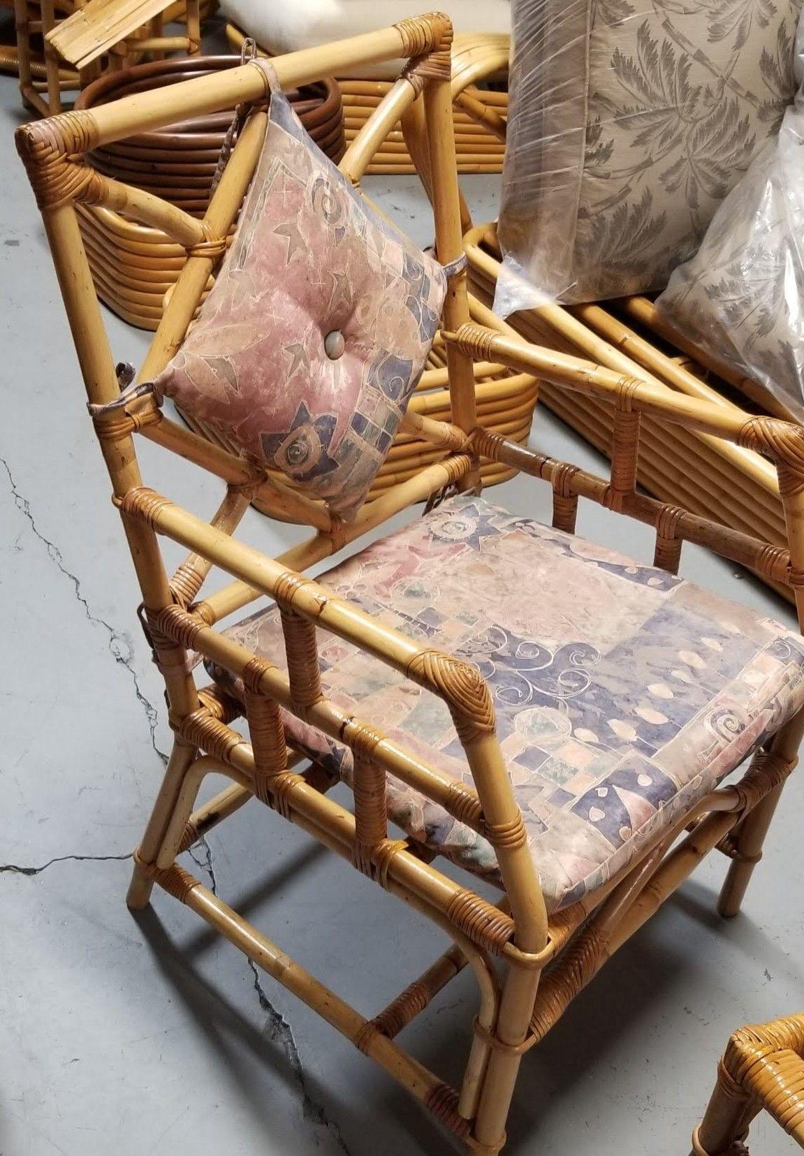 Restored Rattan Chippendale Style Dining Chairs with Diamond Back, Set of 7 For Sale 2
