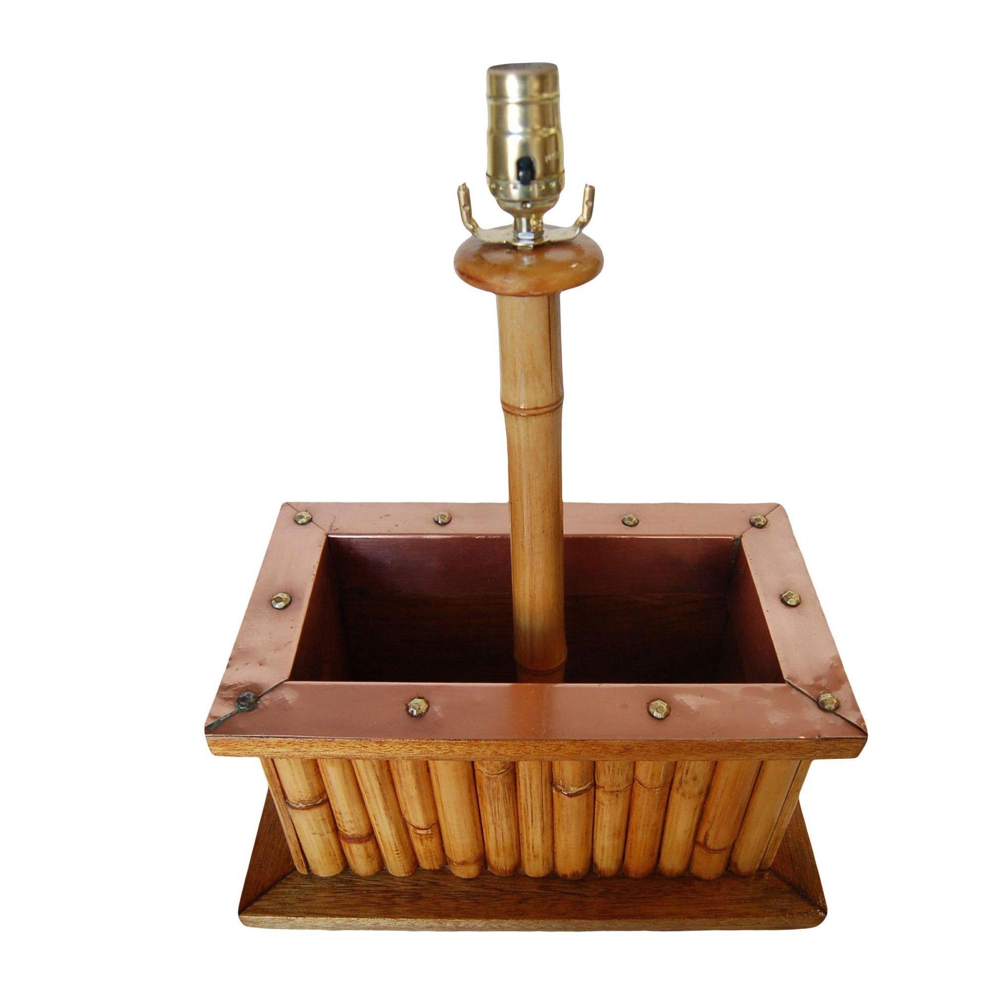 Restored Rattan & Copper Planter Table Lamp For Sale 6