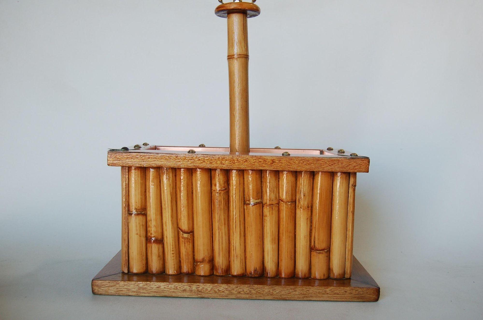 Mid-Century Modern Restored Rattan & Copper Planter Table Lamp For Sale