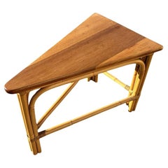 wedge tables Restored Rattan Corner Wedge Table with Mahogany Tabletop