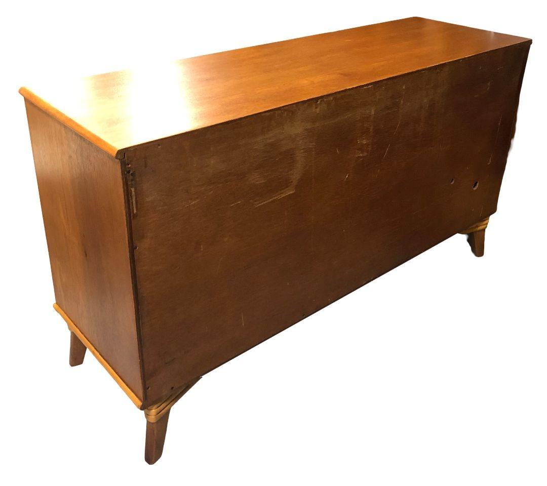 Restored Rattan Credenza Media Console with Woven Front Doors For Sale 2