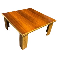 Restored Rattan & Curly Mahogany Square Coffee Table w/ Stacked Rattan Legs