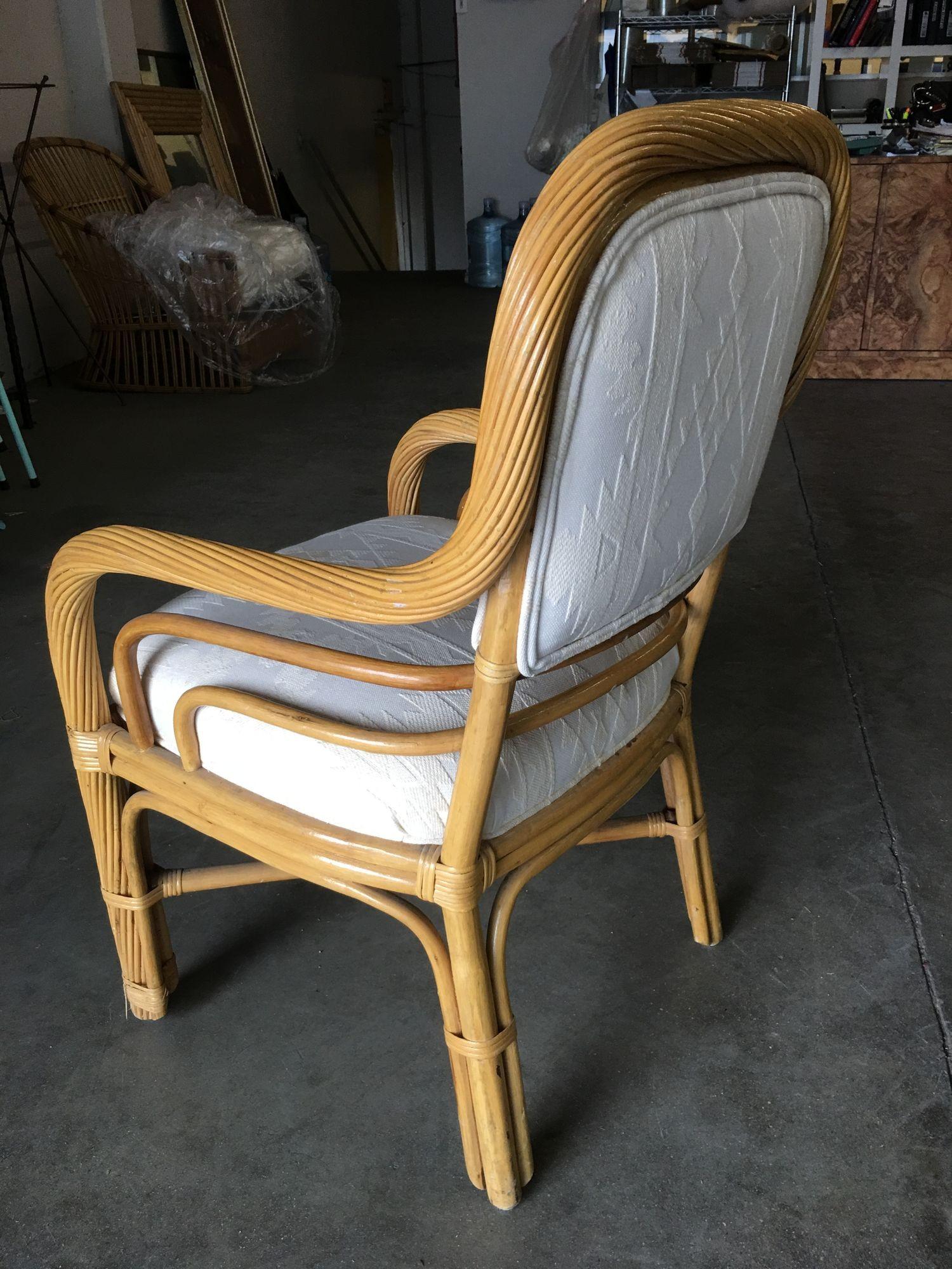 Restored Rattan Dining Armchair W/ Twisted Rattan Arms, Set of 4 For Sale 1
