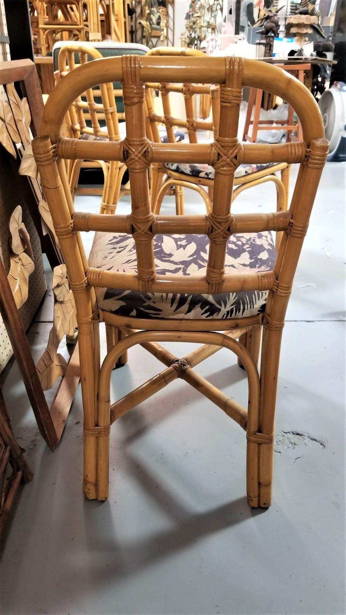 Mid-20th Century Restored Rattan Dining Chairs set w/ Tic-Tac-Toe Back, Set of 6 For Sale