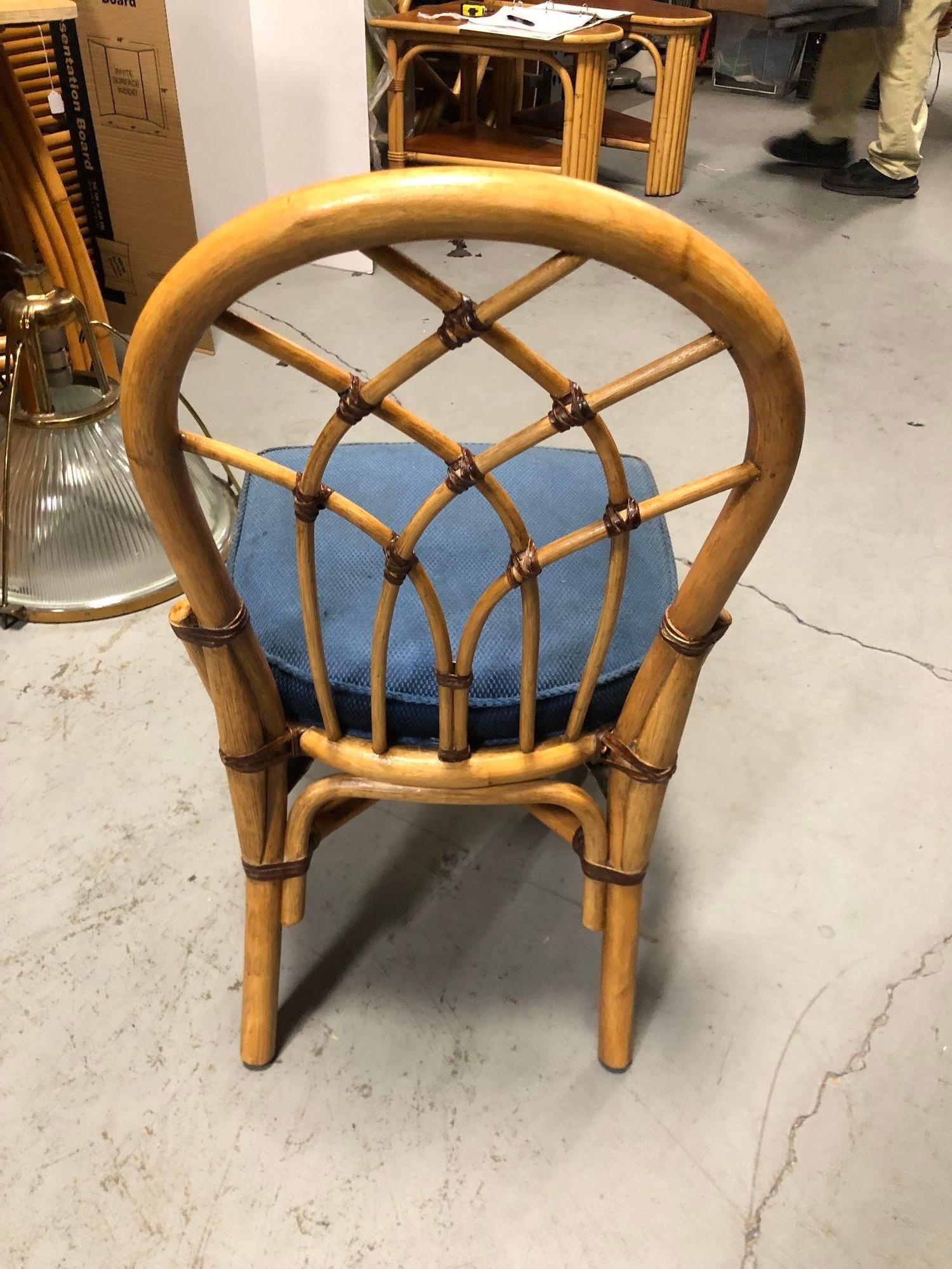 Restored Rattan Dining Chairs with Cathedral Back In Excellent Condition For Sale In Van Nuys, CA