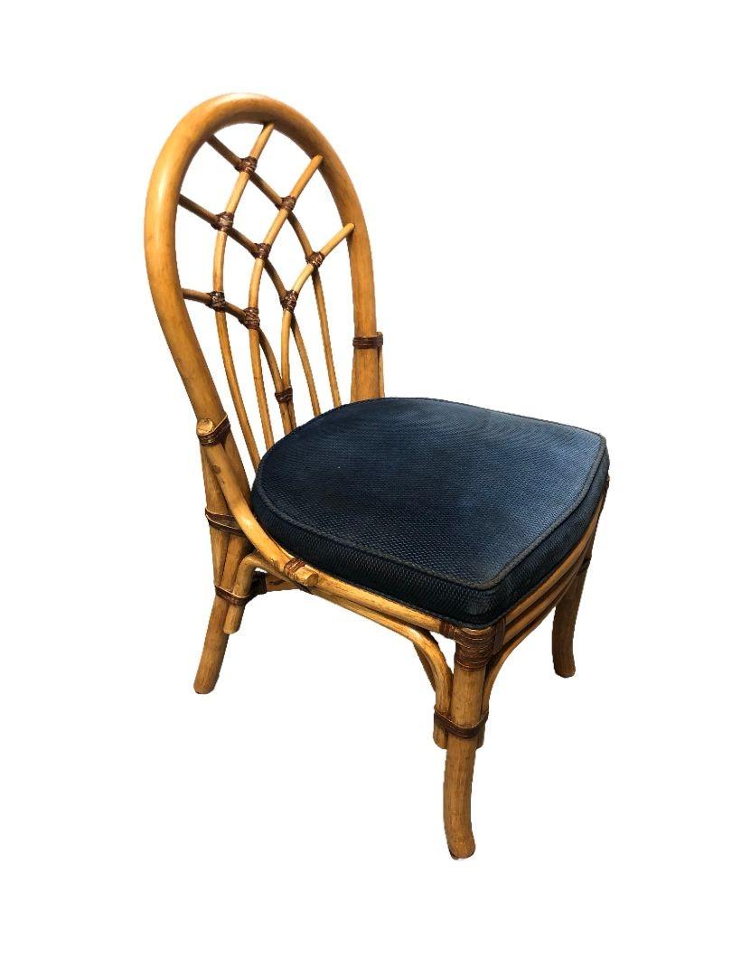 Mid-20th Century Restored Rattan Dining Chairs with Cathedral Back For Sale