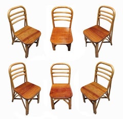 Restored Rattan Dining Room Chair w/ Mahogany Seat, Set of Six