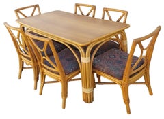 Ficks Reed Restaurierter Rattan-Esstisch und Stühle