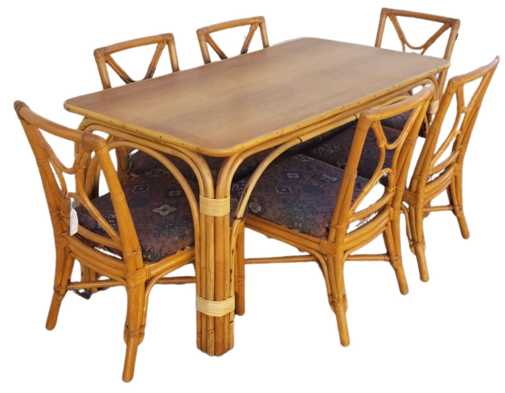Ficks Reed Restored Rattan Dining Room Table and Chairs Set In Excellent Condition For Sale In Van Nuys, CA