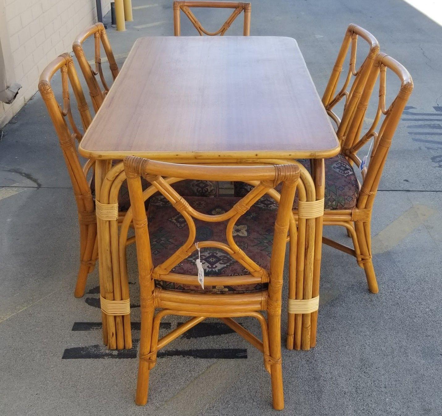 20th Century Ficks Reed Restored Rattan Dining Room Table and Chairs Set For Sale